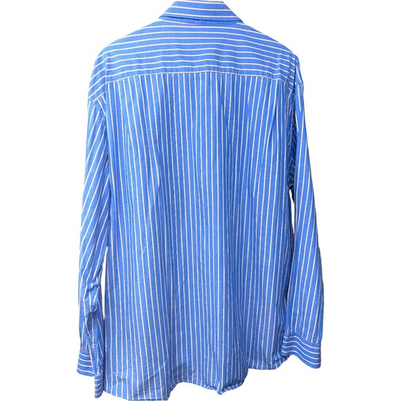 Sz 17.5 34/35 Nautica Blue/White/Orange Stripe Button Down Shirt - Picture 6 of 6